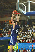 Rob Thompson takes a dunk during the Afrobasket qualifiers. He is only one of two players expected to link up with the squad after June 30.