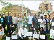 Miss Kigali poses for a group photo with Humura and Shalom staff shortly after the ceremony to award certificates. (Photo by L. Mbabazi)