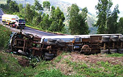 The truck that overturned on Monday. (Photo A.Gahene)