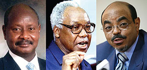 L-R:President Yoweri  Museveni, late  Julius Nyerere , Prime Minister Meles Zenawi 