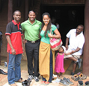 Author with Brian Lara (C) and a. Jamaican friend at Ugandau2019s Kasubi Royal tombs