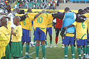 PRAYER TIME: Amavubi players having a prayer in the middle of the field after their goalless draw against Algeria back in March. The team needs all the prayers they can master if theyu2019 re to get anything from todayu2019s game against reigning African champion