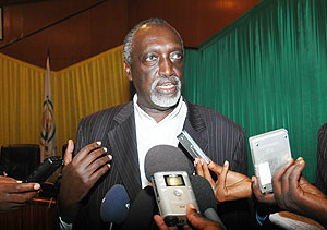 The Ombudsman Tito Rutaremara  talks to reporters after  presenting his report to Parliament yesterday. (Photo J Mbanda)