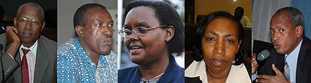 L-R: Rtd.Col Joseph Karemera, Hon. Dr. Jean Damascene Ntawukuriryayo, Angelina Muganza, Patricia Hajabakiga, Professor Laurent Nkusi.