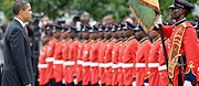 Barack Obama inspecting a Ghanaian guard of honour