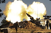 An Isreali artillery battery during the invasion