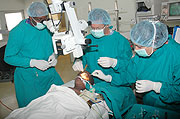 Doctors performing a cornea transplant at King Faisal Hospital during the recently concluded army week (File Photo)