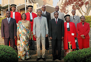 President Paul Kagame  with top Government officials, Judges and MPs who were sworn in. (Photo J Mbanda)