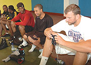 Thompson (R) missed Wednesdayu2019s game with an injury leaving Mathew Miller (C) and Hamza Ruhezamihigo to play the major roles.