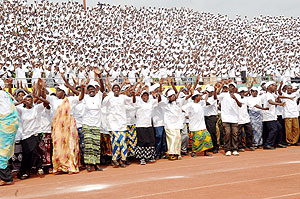 Tens of thousands of health workers thronged Amahoro Stadium yesterday. (Urugwiro Village photo)