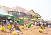Traditional dancers perfoming during the opening of the refurbished  BPR Gicumbi branch on Sunday. Photo A.Gahene