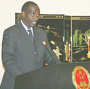 THANK YOU FOR THE GOOD WORK; Minister of Health Dr Richard Sezibera during the dinner at the Chinese Embassy (Photo; F. GOODMAN)