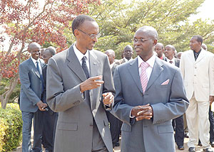 President Paul Kagame with new State Minister for Primary and Secondary Education, Mathias Harebamungu yesterday. (Photo Urugwiro Village)
