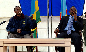 President Paul Kagame and President Joseph Kabila of the DRC yesterday ( Photo A. Rudatsimburwa)
