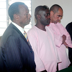 L-R:  Munyanganizi Bikoro, Jean Bosco Bavakure and Luis Duenas Herrera in court yesterday. (Photo/ J Mbanda)