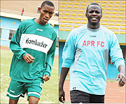 L-R:Mugiraneza was reportedly ready to return to his former club Kiyovu but has since agreed a new deal;READY TO COMMIT: Goalkeeper Ndoli is one of several first team players who have agreed in principle to sign contract extentions with APR.