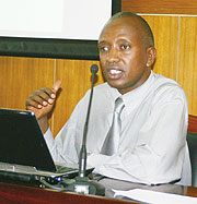 Ministry of Information Director  General, Ignatius Kabagambe making a presentation on the media and the Diaspora (Photo  F. Goodman).