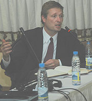 National Democratic Institute resident country Director, Gaston Ain Bilbao, makes presentation yesterday ( Photo/ F. Goodman)