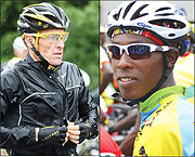 L-R:Lance Armstrong of the USA will lead Team Astana;Rwandau2019s Niyonshuti will test himself against the worldu2019s best riders in the Tour of Ireland