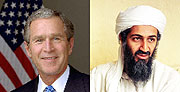 L-R:George W. Bush;WANTED:Osama bin Laden