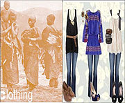 L-R:Rwandan girls wearing cow skins in the days of yore;Jeans are the in thing now
