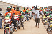 Some of the motor cyclists who would cost-share under the Rwandatel agreememnt (Photo/ E. Mukaaya)
