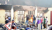 The scene of fire outbreak which razed down some shops in Musanze. (Photo: B. Mukombozi)