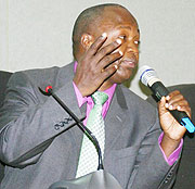 TAKE IT UP; Bernard Ndayishimiye explaining the fund during a public debate on Sunday.  (Photo. F.GOODMAN)