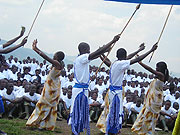 Students perfoming  a cultural dance after completing ingando.