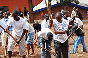 A cross section of students levelling the plot where classrooms wil be constructed (Photo/ C. Kwizera)