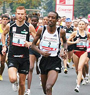 Gervais Hakizimana (front) in action during one of his recent races in France. The Rwandan runner enyoyed another victory on French soil on Sunday.