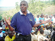 Ngoma Mayor Franu00e7ois Niyotwagira addressing residents after Muganda. (Photo S Rwembeho)