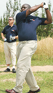 Rwandau2019s Davis Kashaka was in top form yesterday after seeing off his Tanzanian opponent on the 10th hole. Rwanda scored 5 u00bd points, one shy of pace setters Kenya.