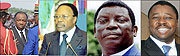 L-R:In line: Ali Bongo Ondimba;FORMER: Omar Bongo;Gnassingbe Eyadema;SUCCEEDED FATHER: 