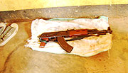 A dangerous automatic weapon(Kalashinikov) that was to carry out the robbery displayed at a police station.