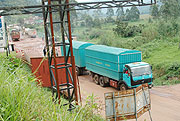 CHANGING LANES: A transit goods truck crosses into Rwanda through Gatuna. Local importers have threatened to stop using Dar es Salaam to import goods.