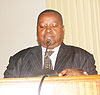 HUGE TASK; Emmanuel Nzabanita making his opening remarks during the meeting in Kampala.