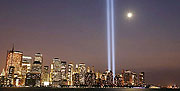 The beams of light that signify the fallen Twin Towers in New York.