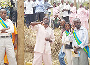 Franu00e7ois Gatorano a convicted Genocide perpetrator (middle) shows the areas where victims are meant  to have been dumped. (Photo: D. Sabiiti)