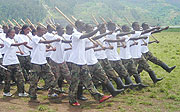 Students marching during a pass out after undergoing Ingando session (File Photo)