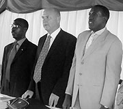 Deputy speaker, Dr. Jean Damascene Ntawukuliryayo and Umutara University rector professor Phillip Brierly. (Photo / D. Ngabonziza)