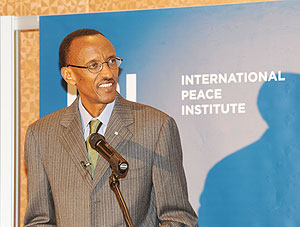 President Kagame addressing the International Peace Institute yesterday (Photo Urugwiro Village)