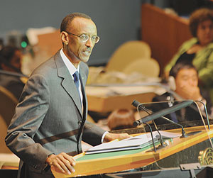 President Paul Kagame addressing the UN General Assembly yesterday. (Photo Urugwiro Village)