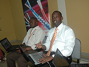 Rwandatelu2019s CEO Patrick Kariningufu during the Wednesday demonstration (Photo J. Mbanda)