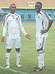SCORED BLANKS; APR striking pair of Labama Bokota and Bebeto Lwamba failed to score against Musanze with the latter being the main culprit after missing one good chance in open play and a penalty. (Photo. F. Goodman)