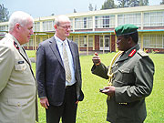 Maj. Gen Karenzi Kareke in discussion with Harry Kirkels and Martin Pathoven at Nyakinama (Photo; B. Mukombozi)
