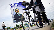 A billboard for Barack Obama, who has been referred to as a son of Kenya.