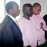 Munyanganizi Bikoro, Jean Bosco Bavakure and Luis Duenas Herrera before the Kagarama court.
