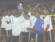 APR players show off this yearu2019s league trophy. The army side beat UNR yesterday to lift their second trophy of the season.(File photo)