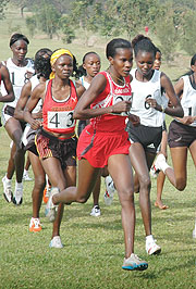 Nyirabarame (C) earned Rwanda a third gold in Beirut after winning  yesterdayu2019s women marathon. (File Photo)